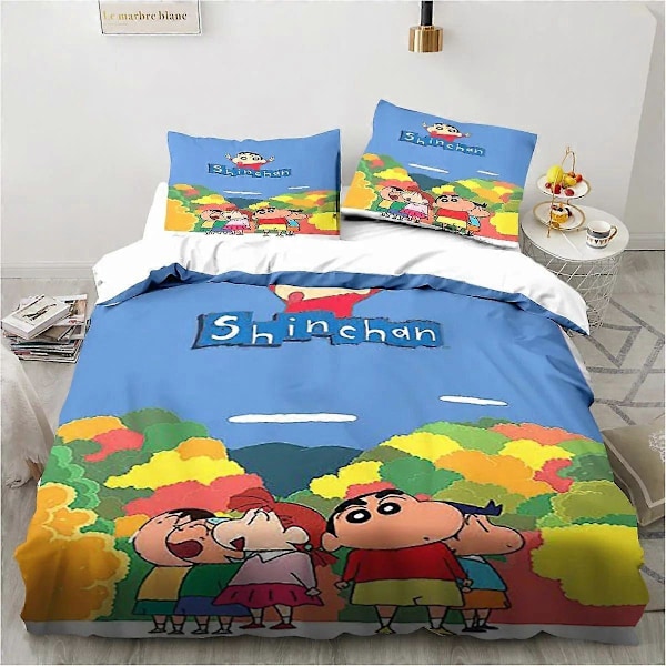 v12 Sängkläder C-krita Anime Tecknad Shin Bäddset, Påslakan Täcke Bäddset Täcke Örngott, King Queen Twin Storlek Pojke Flicka Vuxen 3-Delar 200x200cm 78x78in