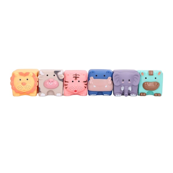 Baby Animal Blocks Set 6 stk Myke PVC Byggeleker Tenner Tygge Klem for Småbarn 6 Måneder Opp