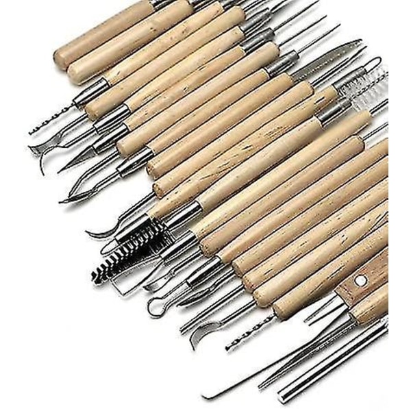 31 stycken snidverktyg set med case, skulpturverktyg för träkeramik 22 stycken + keramiska lerindragningsverktyg 5 stycken + metall med dubbla ändar