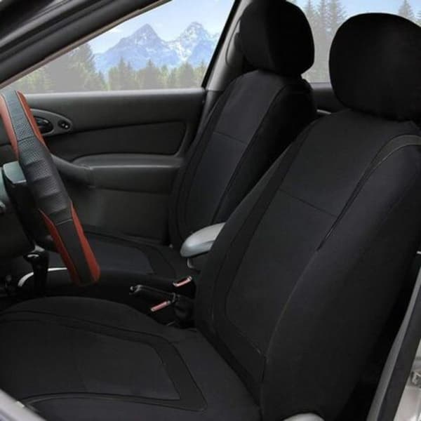 TS-9 Complete 9-Piece Car Seat Cover Set, Universal Front and Rear Seat Covers (Black)