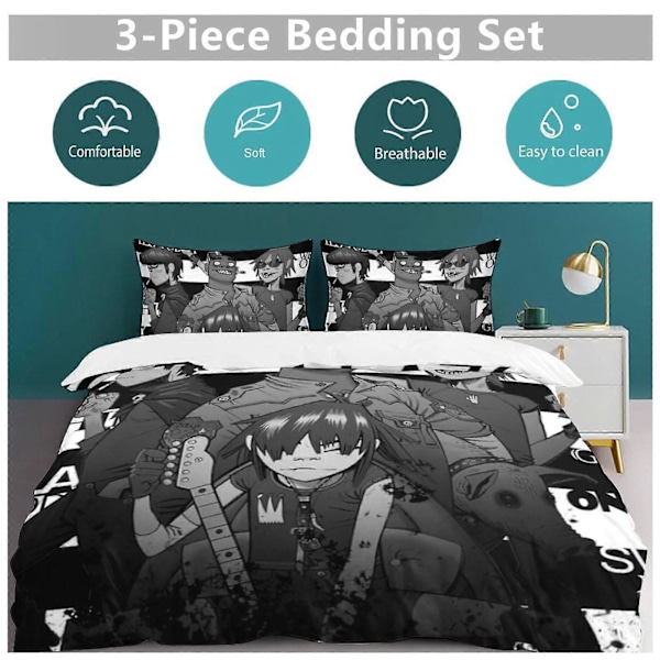 x465 Gorillaz 3-osainen vuodevaatesetti Lämmin ja mukava pehmeä pussilakanasetti, jossa 1 pussilakana ja 2 tyynyliinaa makuuhuoneeseen b465 135x200cm 53x78in