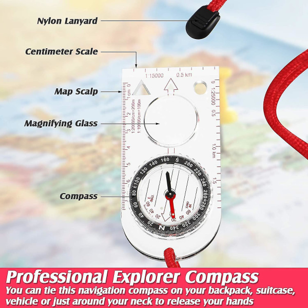 Navigationskompass Scoutkompass Orienteringskompass Lättvikts vandringskompass med justerbar lutning för expedition Kartläsning Navigationsorientering