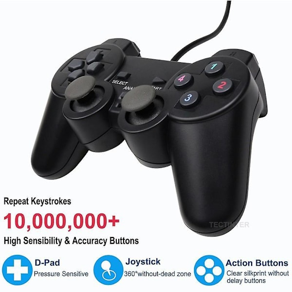 Wired USB PC Game Controller for Winxp/win7/win8/win10 for PC Computer Laptop Black Gamepad Joystick Black