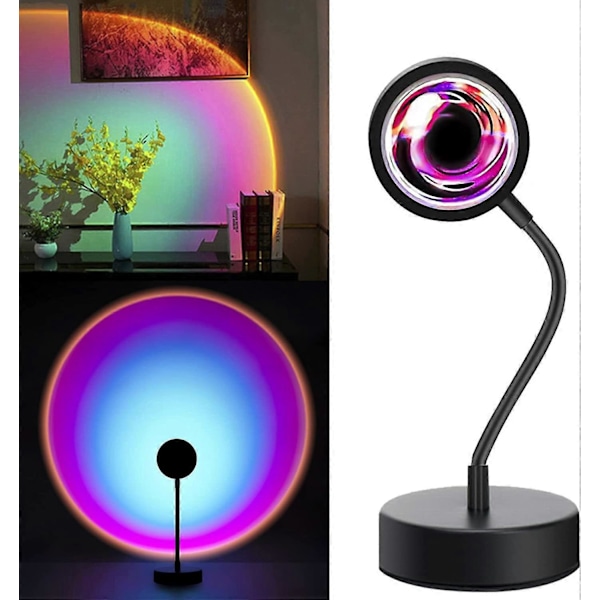 Sunset Lamp Tiktok Lampa, 360 graders Chill Vibe Sunset Projektionslampa, Dimbar LED Nattlampa Sunset Lamp Projektor för Barnrum/Kontorsrum Sunset Rainbow