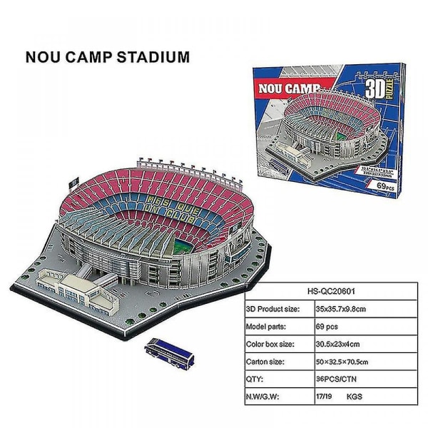 Klassiskt pussel DIY 3d pussel Världsfotbollsstadion Monterad byggmodell Nou Camp