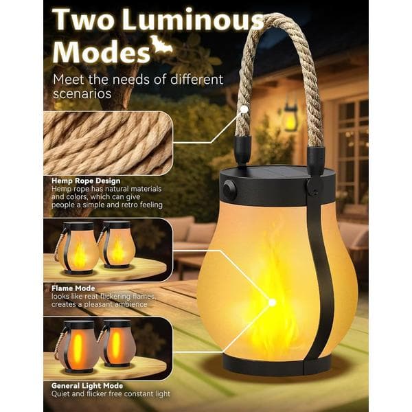 Solar-powered Outdoor Lights with Realistic Flickering Flame Effects; Solar LED Lanterns (2-pack)