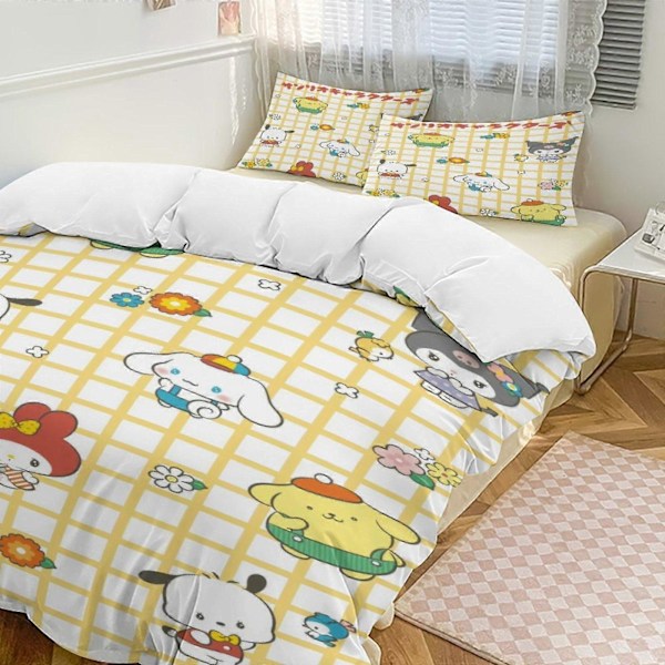 v1193 Sanrio Quilt Set Tjockt Mjukt 3-delars Sängklädesset Året Runt Täcke med 2 Örngott för Vuxna Kvinnor Flickor Tonåringar Hem Rum Inredning io1193 135x200cm 53x78in