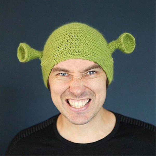 Shrek-hattar med öron, vuxen cosplay-rekvisita Halloween-fest, grön mössa stickad hattgåvor