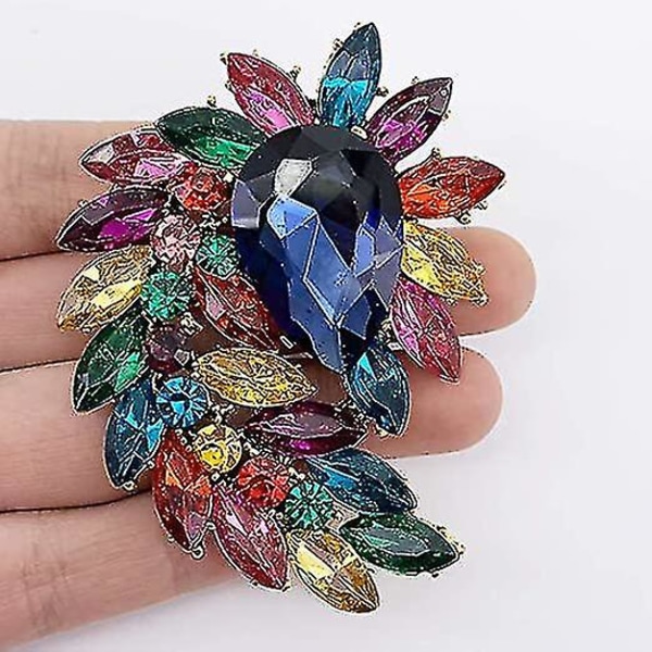 Rhinestone Röd Löv Kostym Brosch Antik Ton (flerfärgad)