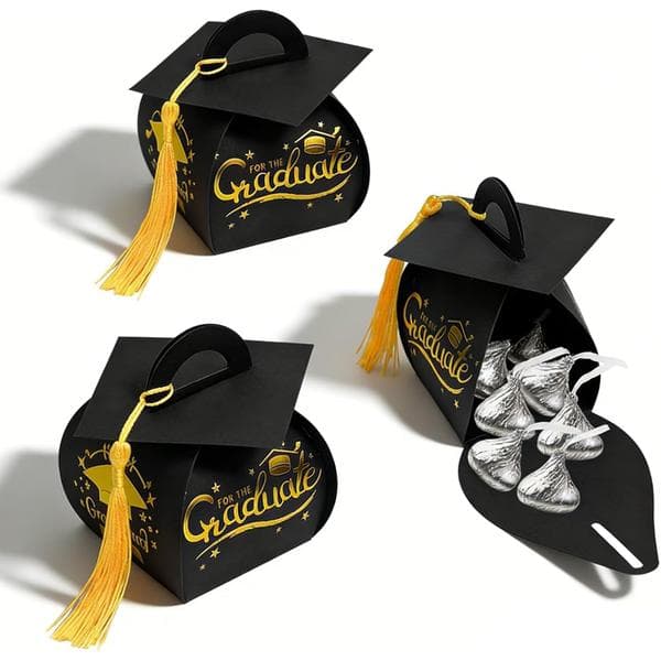 30-pack Graduation Cap Gift Boxes 2026 Graduation Party Decorations Graduation Party Favors Candy Boxes Candy Box with Tassel Table Decorations - Black
