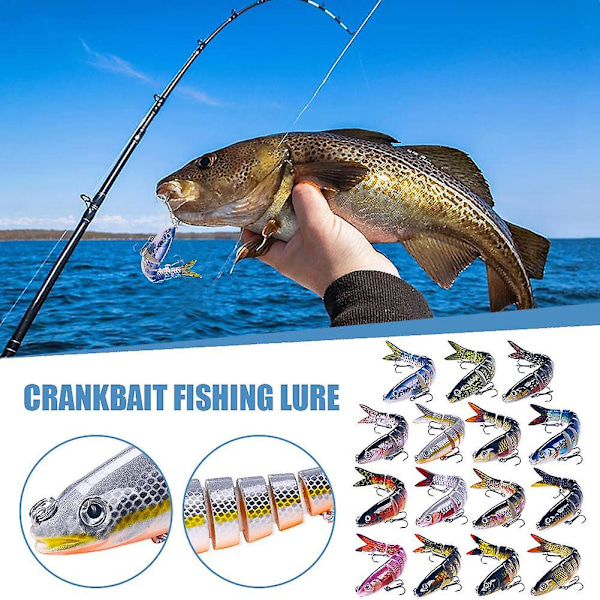 Fiskedrag 8-segment fisk abborre minnow swimbait bete krok bete vevbete Blue