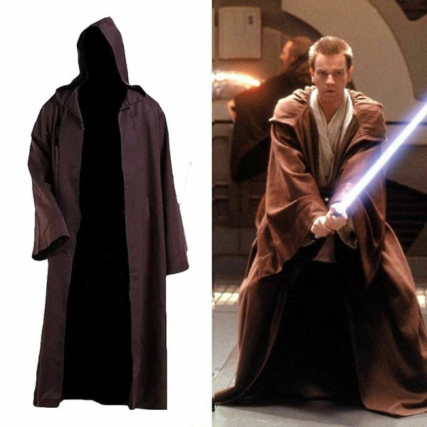 Jedi Robe Star Wars Kostume Mænd Hætte Kappe Robe Cosplay Fest Fancy Dress Black L