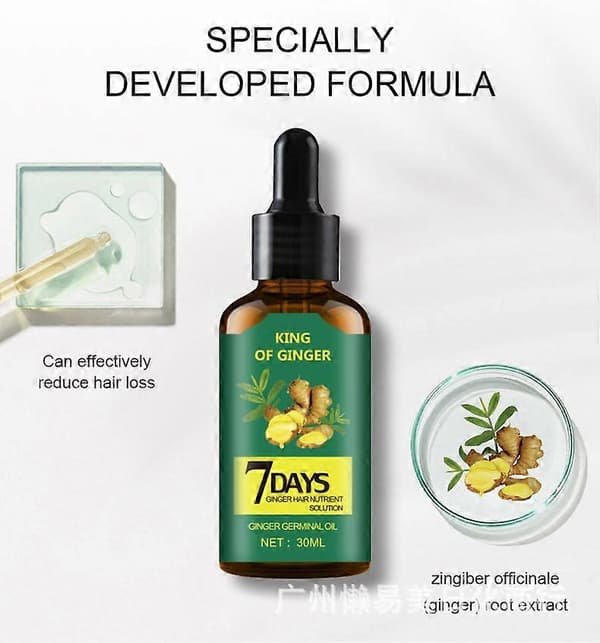 Håråterväxt 7 dagar, ingefära grodd eterisk olja hårväxt håravfall behandling hårvård hårväxtserum för män och kvinnor 30 ml (1-pack) 3PCS