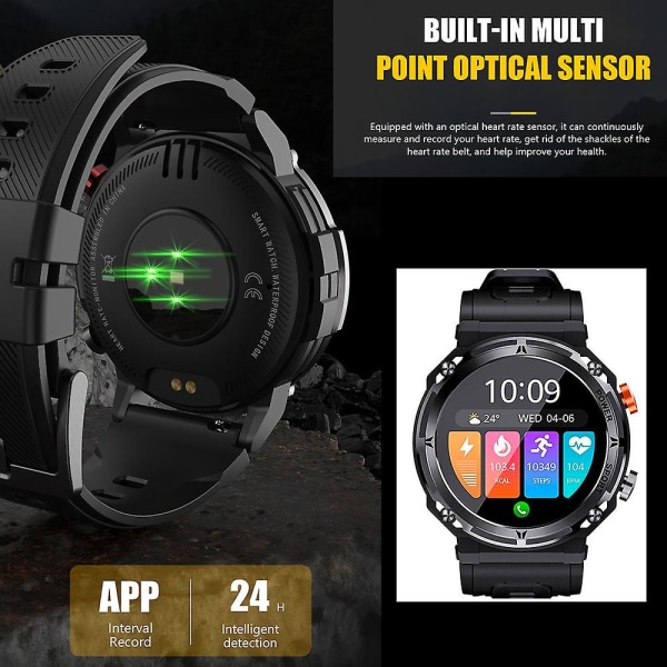 Smart Watch Vattentät Taktisk Militärstil Herr Sport & Fitness Activity Tracker Smartwatch Present Black