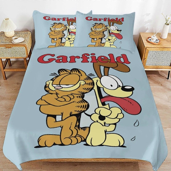 x43 Garfield Påslakan Mikrofiber Sängkläder Set 3D-tryckt Lättviktigt 3-delars Täcke Set, 1 Påslakan och 2 Örngott för Barn Pojkar 135x200cm 53x78in