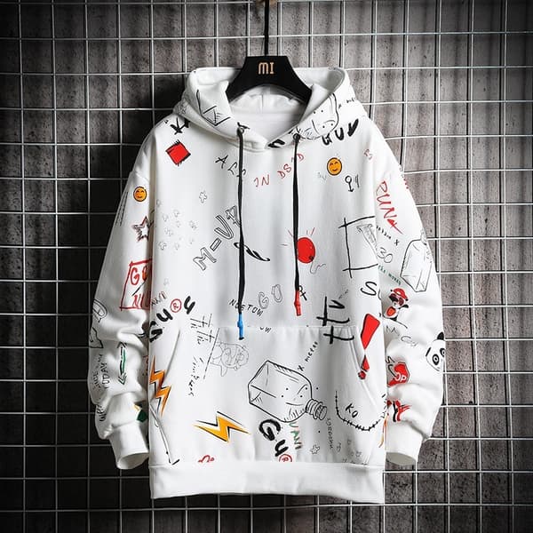 Vention graffiti-tryk hoodie - hvid S