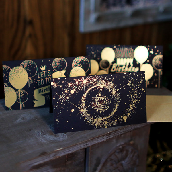 15 stycken svart bakgrund guldstämpling födelsedagskort streamer meteor trädgårdsfest present present dekoration gratulationskort