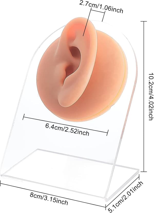 Venstre øremodel, gummi øremodel, silikone øremodel, fleksibel silikone øremodel, smykkedisplaymodel, øreringe displaystander