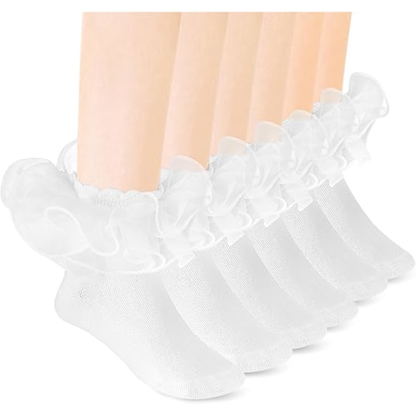 3 Pairs Women's Lace Ruffle Socks White Princess Eyelet Lace Stockings Shiny Cute Ruffles Comfortable Ruffle Dress Socks