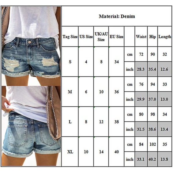 Kvinners Holiday Ripped Denim Shorts Jeans Hot Pants Distressed Frayed Short Pants Blue L