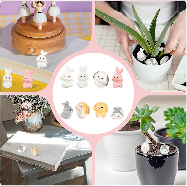 8 st Mini Kaniner Påsk Kanin Figuriner Mini Djur Fe Gården Miniatyr Moss Landskap Prydnader för Påsk