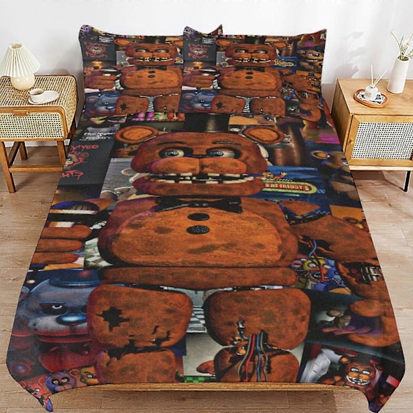 x270 Five Nights at Freddy's -pussilakanasetti, mikrokuituinen vuodevaatesetti, 3D-painettu kevyt 3-osainen peittosetti, 1 pussilakana ja 2 tyynyliinaa 200x200cm 78x78in