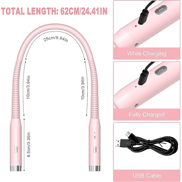 360 hopfällbar nackläslampa, 3 färger uppladdningsbar LED-bokläslampa i sängen, 1000mah nacklampa för läsning, stickning, reparation Pink