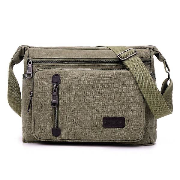 Herr Retro Canvas Messenger Bag Axelväska Crossbody Väska Multi Fickor Handväskor Green