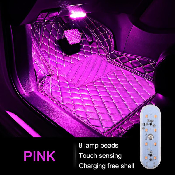 Billad LED Mini Interiørbelysning Auto Tak Taklampe Leselampe Trådløs Magnetisk Sug USB Lading Dekorasjonslys 8 LED Pink