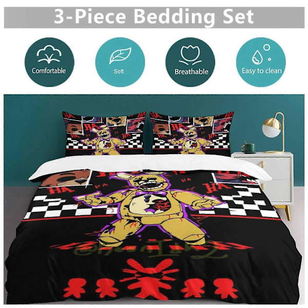 x249 Five Nights at Freddy's Påslakanset Mikrofiber Sängkläder 3D-tryckt Lättviktigt 3-delars Täcke Set, 1 Påslakan och 2 Örngott 240x260cm 94x102in