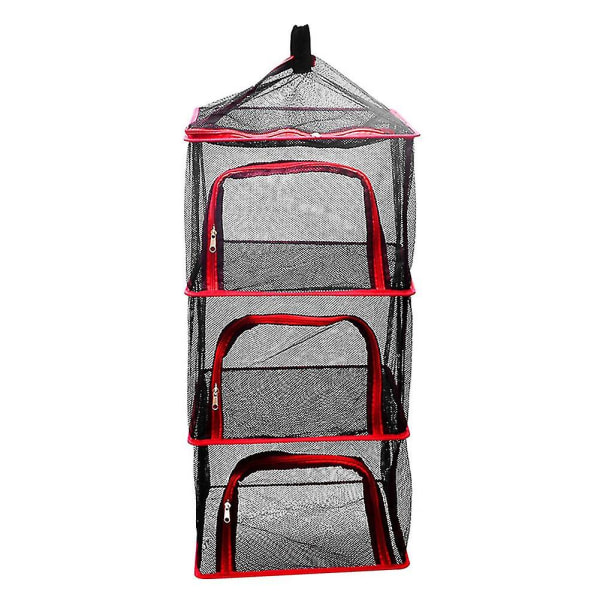 Outdoor Camping Folding 4 Layer Hanging Drying Net Holder Storage Bag Red