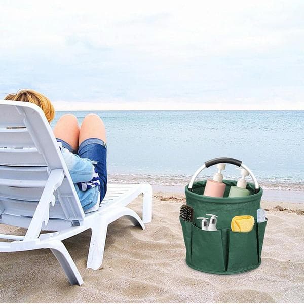 Portable Cleaning Caddy Storage Bag, with 6 Pockets, Foldable Cleaning Storage Basket with Handle, Durable Cleaning Storage Bag (Dark Green)