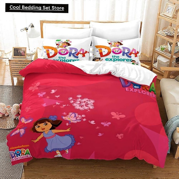 v1143 Sängkläder Dora Sängkläder Set Barn Pojkar Flickor Sänglinne Queen King Full Twin Single Storlek Ny Anime Kamado Nezuko Påslakanset 3-Delars Sängkläder 200x200cm 78x78in
