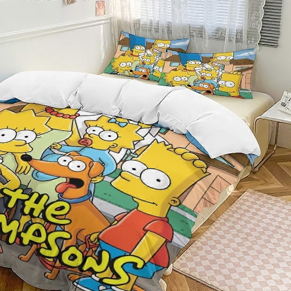 x385 The Simpsons 3-delt sengesett Varmt og komfortabelt mykt dynetrekk sengesett med 1 dynetrekk og 2 putetrekk for soverom b385 135x200cm 53x78in