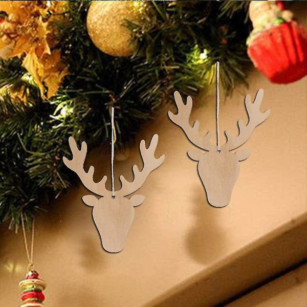 10 hängande trä julhjortshuvudhängen Gör det själv julgransprydnaderbd