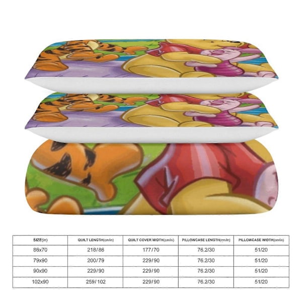 v466 Winnie The Pooh 3-delt sengesett for enkeltseng - Inkluderer 1 enkeldyne og 2 putetrekk - Falmebestandig mikrofiber - Winnie The Pooh io466 135x200cm 53x78in