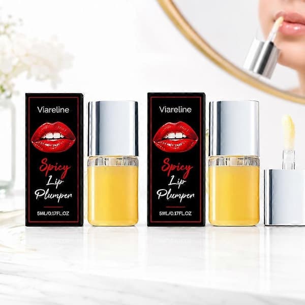 Krydret Læbeforstørrende Serum, Maksimal Styrke Læbevoluminizer for Fyldige Læber, Klar Glaslignende Højglans Læbeglans, 5ml 2PCS