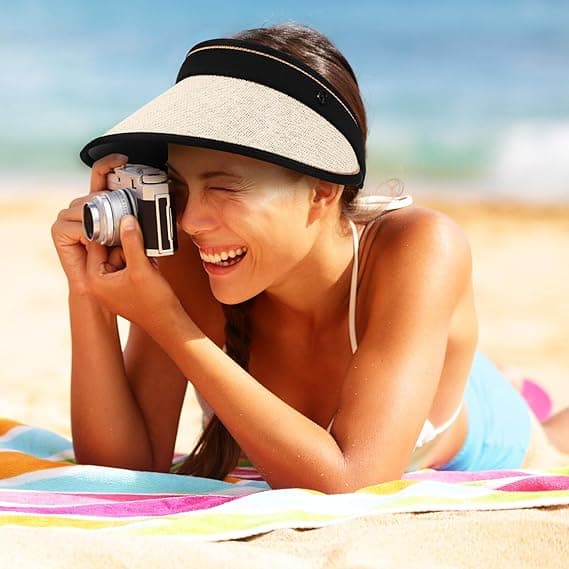 Solhat til kvinder: Solskærme til kvinder Foldbar bred skygge Stråskærme Kvinder Strandskærme Solskærm Hat Strandhat