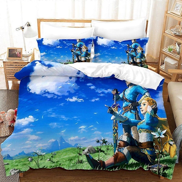 v781 Sängkläder The Legend of Zelda Sängset Påslakan Mjukt Täcke Örngott 3-Delars Sängset (1 Påslakan + 2 Örngott) y781 135x200cm 53x78in