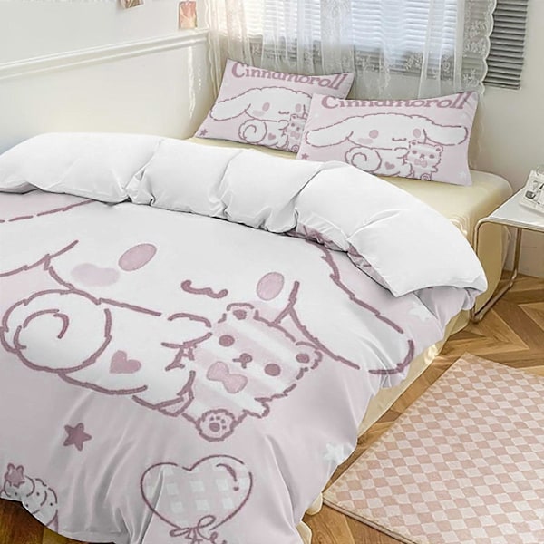 v368 Cinnamoroll 3-delt Twin Sengesæt - Inkluderer 1 Enkelt Dyne og 2 Pudebetræk Sengelinned - Falmebestandig Mikrofiber - Cinnamoroll io368 135x200cm 53x78in