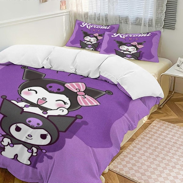 v1517 Kuromi Täcke Set Tjockt Mjukt 3 Delars Sängklädesset Året Runt Täcke med 2 Örngott för Vuxna Kvinnor Tjejer Tonåringar Hem Rum Inredning io1517 240x260cm 94x102in