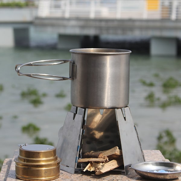 Amazon Rustfrit Stål Camping Vindtæt Køkken Udendørs Mini Bærbar Sammenklappelig Brændeovn BBQ Komfur[YATOUT] furnace furnace 12