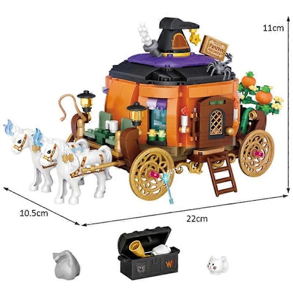 MOC Kreativ Mini Halloween Spökhus Byggklossar Pumpakärra Dekoration Tegel Leksaker för Pojkar och Barn no box Carriage