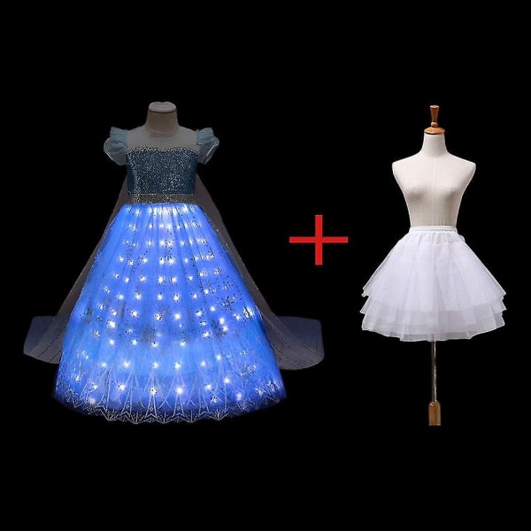 Frozen 1&2 Anna Elsa Led Glowing Dress Flickor Jul Rollspel Festklänning Snödrottning Karneval Bal Klänning Set A 3T (110)