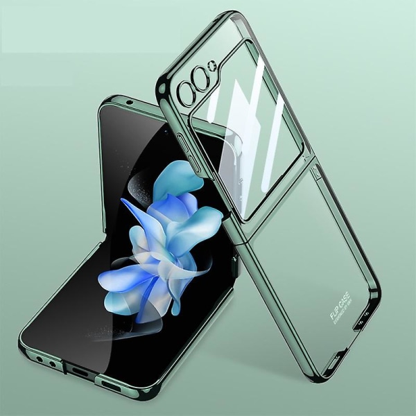 Pinnoitettava läpinäkyvä case Samsung Galaxy Z Flip 5 -puhelimelle, ohut kova PC iskunkestävä cover ja näytönsuoja takana Green For Galaxy Z Flip 5