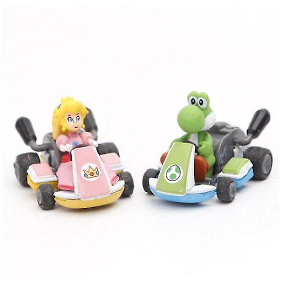 8 st Super Mario Kart Pull Back Bil Luigi Toad Bowser Princess Figur Barn Leksak