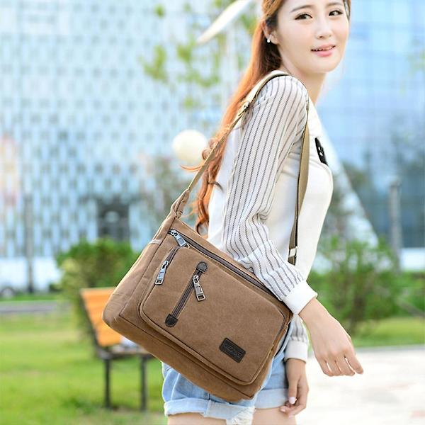 Herr Retro Canvas Messenger Bag Axelväska Crossbody Väska Multi Fickor Handväskor Coffee