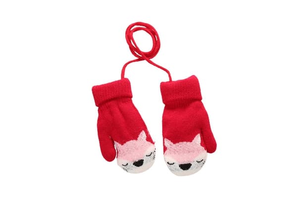 Baby Tecknad Räv Slingback Varma Stickade Vantar