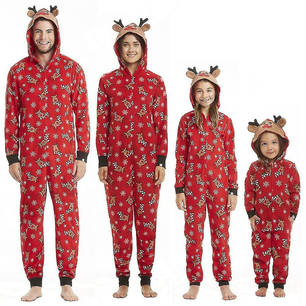 Julefamiliens matchende elgpyjamas Onesie Jumpsuit Xmas hættede natdragter til voksne børn mor far datter søn loungewear Kids 9-10 Years