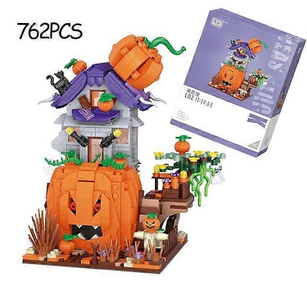 MOC Kreativ Mini Halloween Spökhus Byggklossar Pumpakärra Dekoration Tegel Leksaker för Pojkar och Barn with box Pumpkin
